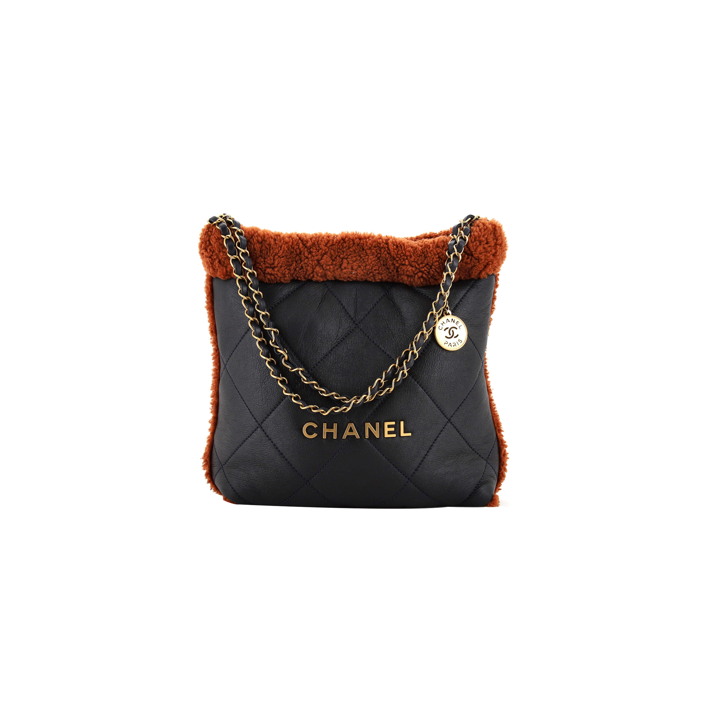 CHANEL 22 CHAIN HOBO QUILTED LAMBSKIN WITH SHEARLING SMALL (37*35*7cm)